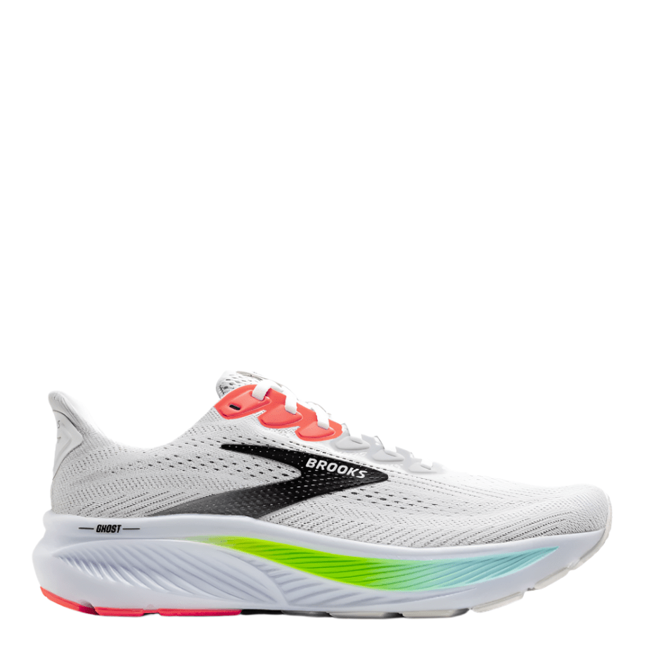 Brooks Men's Ghost 17 Running Shoes in White/Pink Clay/Gecko AW25