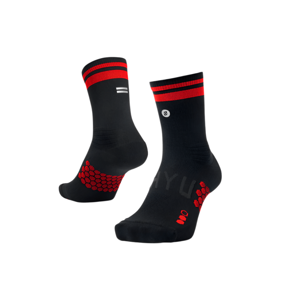 Shyu Unisex Half Crew Cut Racing Socks in Black/Red/Red SS25