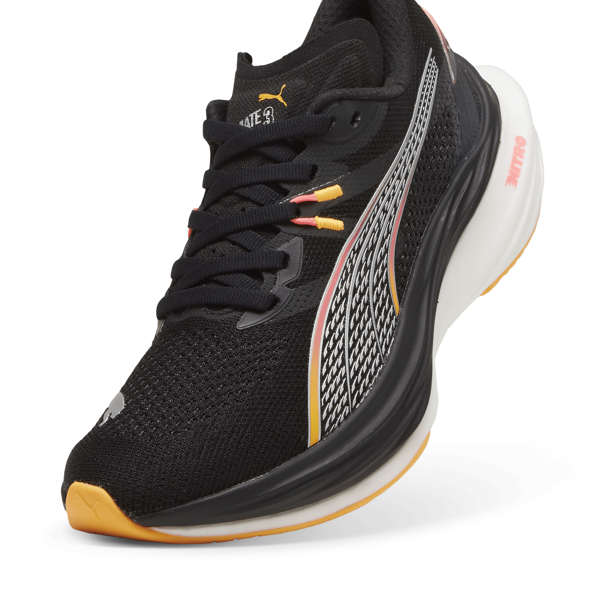 Puma Women's Deviate Nitro 3 Running Shoes in Black/Sunset Glow/Sun Stream AW24