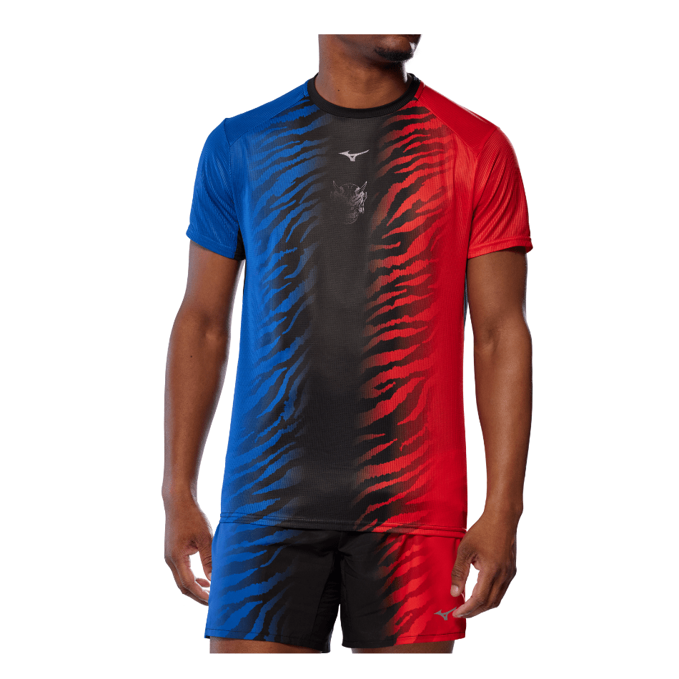 Mizuno Men's Dryaeroflow Graphic Tee in Oni Red/Oni Blue SS25