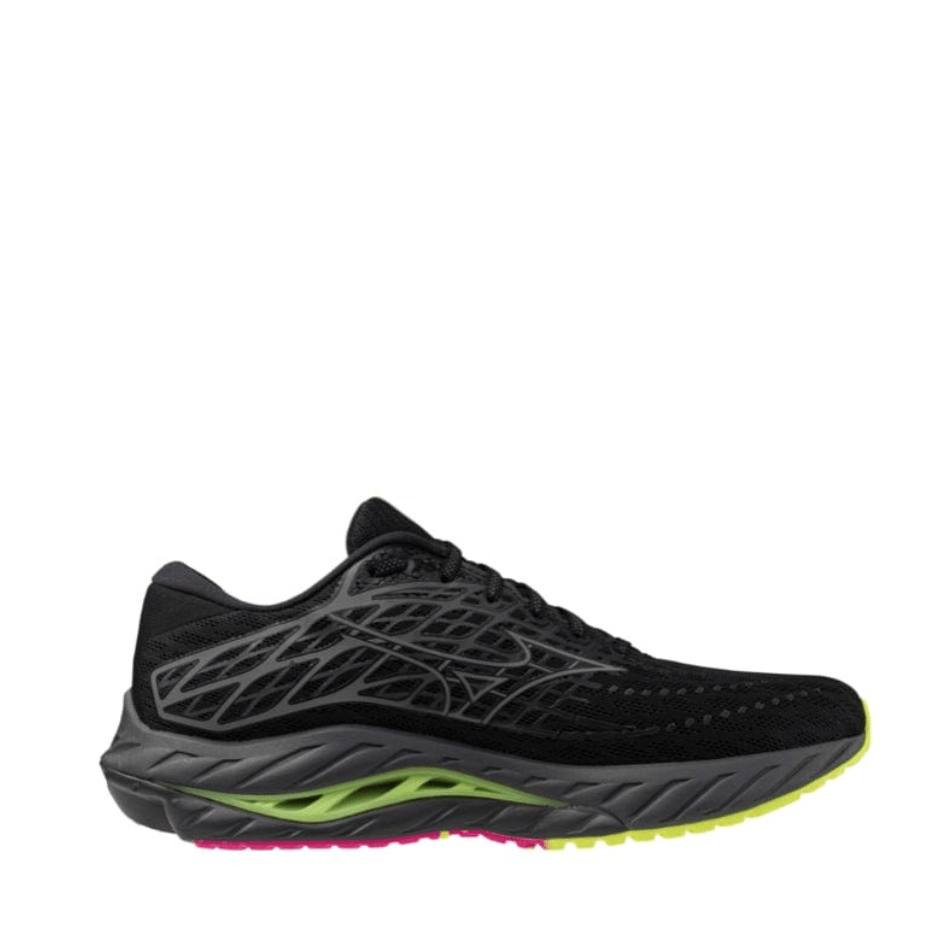 Mizuno Unisex Wave Inspire 20 Running Shoes in Black/Silver/Sunny Lime AW24