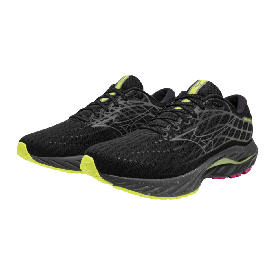 Mizuno Unisex Wave Inspire 20 Running Shoes in Black/Silver/Sunny Lime AW24