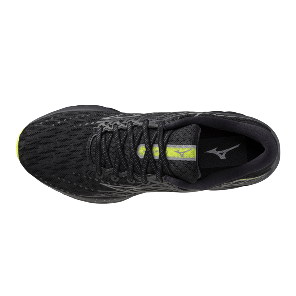 Mizuno Unisex Wave Inspire 20 Running Shoes in Black/Silver/Sunny Lime AW24