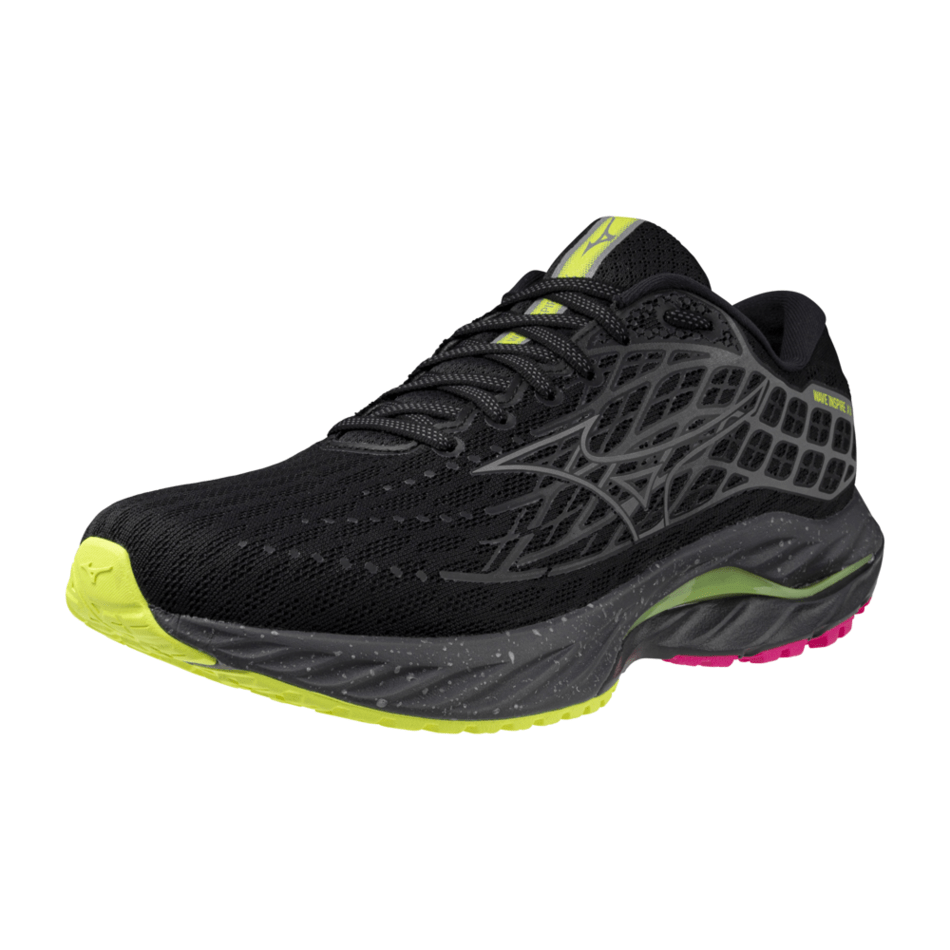 Mizuno Unisex Wave Inspire 20 Running Shoes in Black/Silver/Sunny Lime AW24