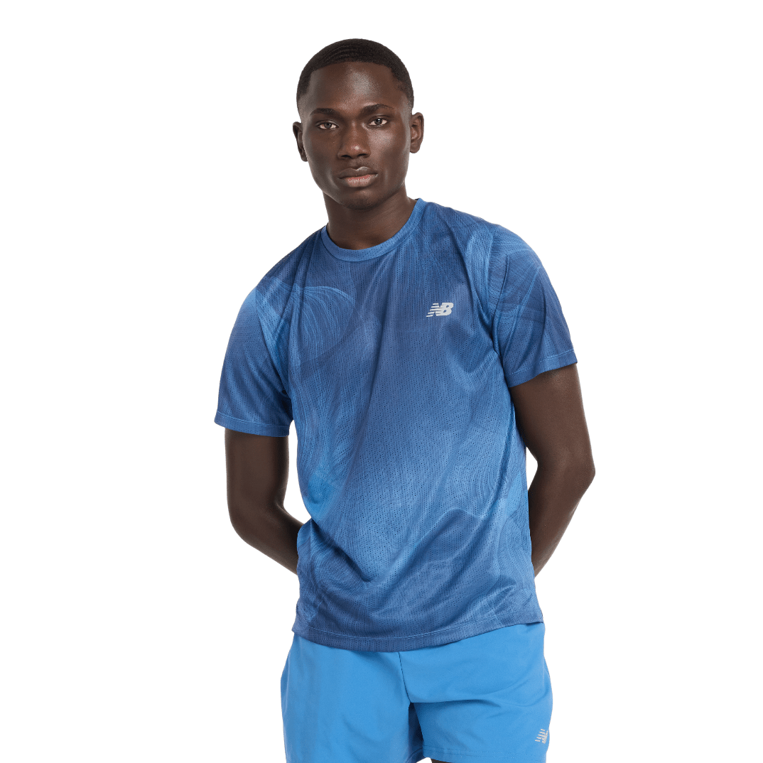 New Balance Men's Athletics Printed Short Sleeved T-shirt in Blue Agate AW24
