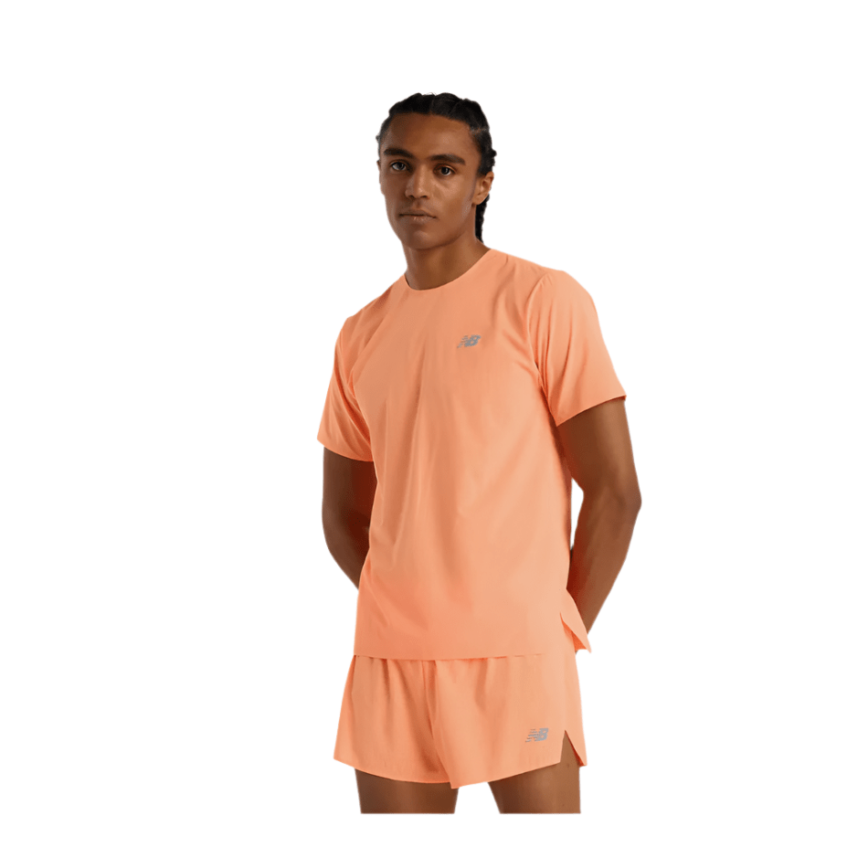 New Balance Men's Race Day Ultralight Short Sleeved T-Shirt in Hot Mango SS25
