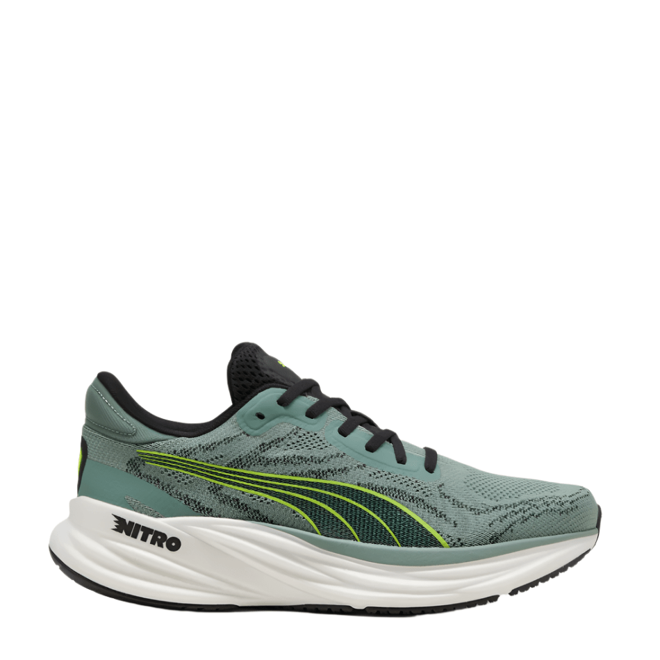Puma Men's Magnify NITRO 2 Running Shoes in Green Moon/Yellow Alert SS25