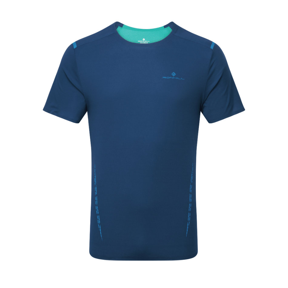 Ronhill Men's Tech Race Short Sleeved Tee in Dark Navy/Deep Laguna SS25